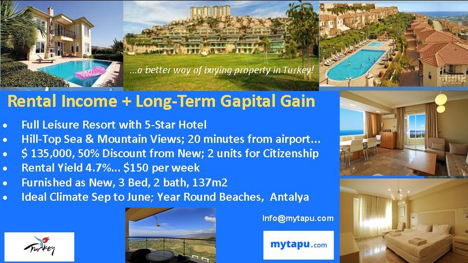Condo Prices finally trending upward on Turkey's most exclusive Resort in Antalya... $110,000 to $120,000 to $135,000 ...July to Oct 2021...
